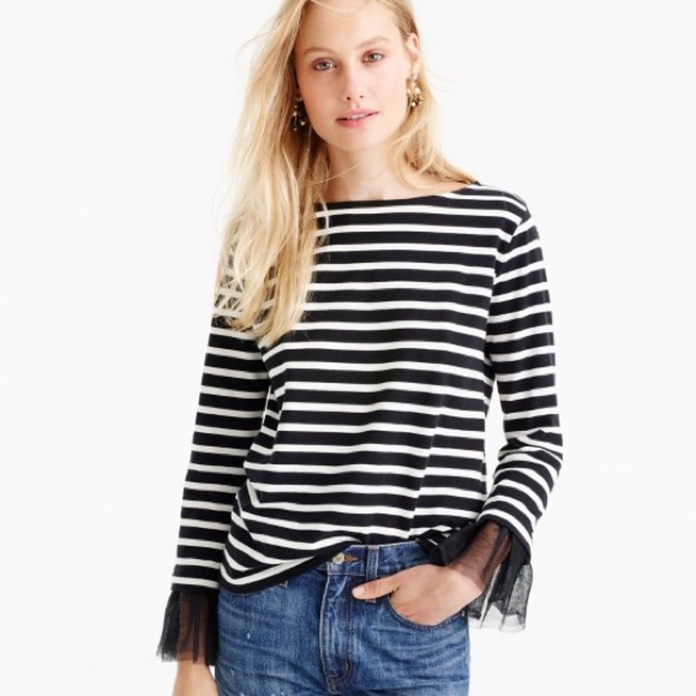 J. Crew Striped Top with Tulle Cuffs